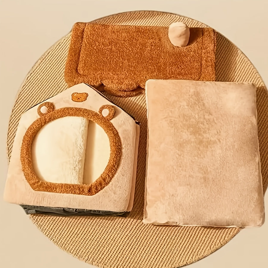 Cozy Cat House Bed - Detachable & Washable, Soft Plush Interior, Winter Warm Pet Nest for Cats and Small Dogs, Easy Assembly, Cute Cat Bed