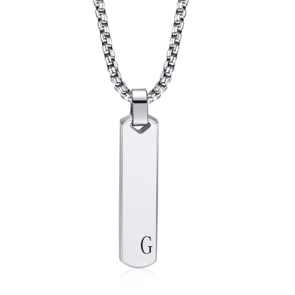Letter Necklace Pendant Made of Stainless Steel, Featuring a Laser-Etched Design of 26 Letters, Polished for a Stylish 3D Rectangular Look, Suitable for Men.