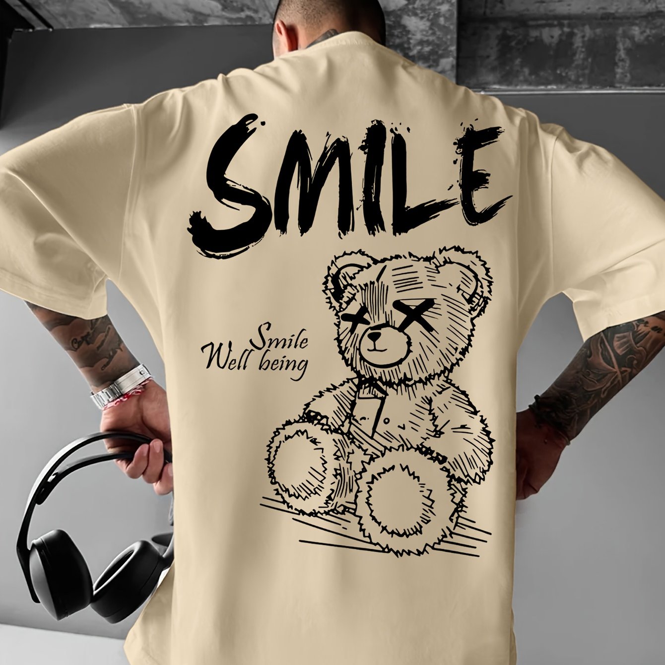 Men'S Bright Yellow Graphic T-Shirt - Loose Fit Streetwear Tee with Smile Design, Round Neck Summer Shirt for Everyday & Formal Outfits - Lightweight Casual Top, Street Style, Bold Print, Comfortable Material, Printed Shirt,
