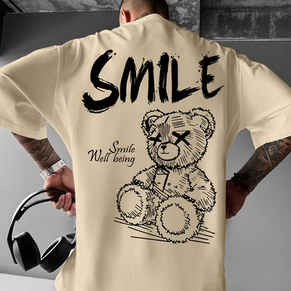 Men'S Bright Yellow Graphic T-Shirt - Loose Fit Streetwear Tee with Smile Design, Round Neck Summer Shirt for Everyday & Formal Outfits - Lightweight Casual Top, Street Style, Bold Print, Comfortable Material, Printed Shirt,