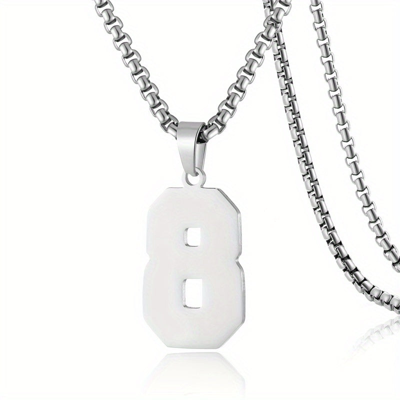 0-19 Men Athletes Number Pendant Necklace Stainless Steel Sports Number Pendant Long Chain Necklaces for Boys Baseball/Basketball/Football Team Jewelry Gifts