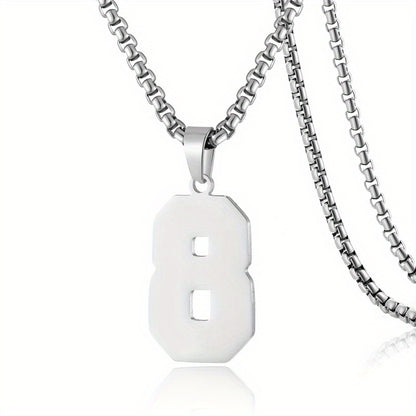 0-19 Men Athletes Number Pendant Necklace Stainless Steel Sports Number Pendant Long Chain Necklaces for Boys Baseball/Basketball/Football Team Jewelry Gifts