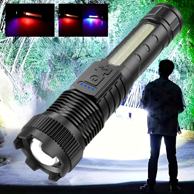 A Multifunctional Outdoor Flashlight, Featuring a Super Bright Telescopic Zoom, Rechargeable Camping Light, Suitable for Travel, Camping, Hiking, Fishing, And Emergencies.