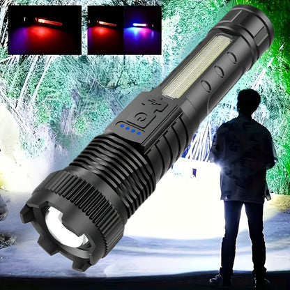 A Multifunctional Outdoor Flashlight, Featuring a Super Bright Telescopic Zoom, Rechargeable Camping Light, Suitable for Travel, Camping, Hiking, Fishing, And Emergencies.