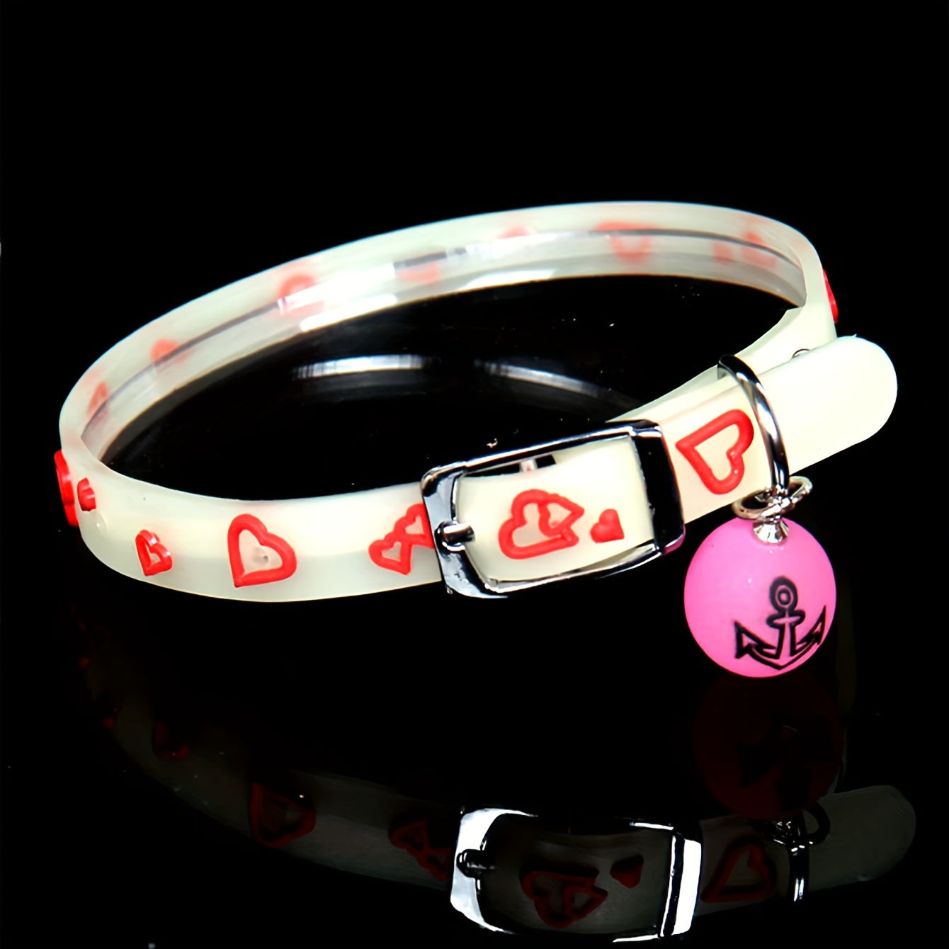1pc Adjustable Luminous Pet Collar with Bell - Animal Print Design, Silicone Material, Ideal for Cats and Dogs
