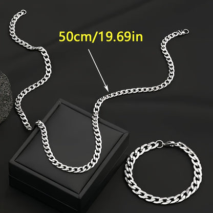 2pcs Hip-Hop Y2K Style Stainless Steel Necklace and Bracelet Set - Men's Necklace - Unisex Fashion Jewelry