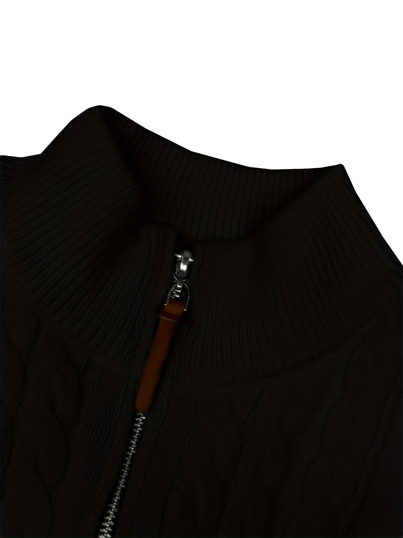 Men's Sweater, Half-High Collar Zip-Up Cable Knit Pullover with Adjustable Neckline, Classic Cable Weave Design, Minimalist and Versatile for Casual Wear, Mature and Stylish Look, Perfect for Autumn and Winter Seasons, Combin