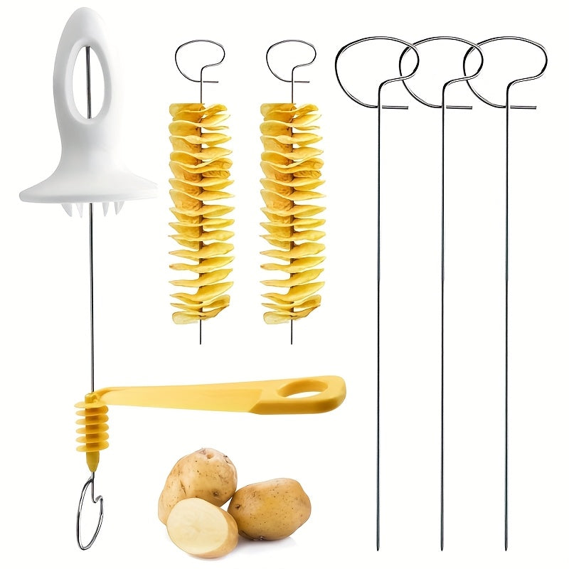 1 set of manual vegetable spiralizer, grater, peeler, slicer, potato spiral cutter, tornado potato chip maker, and fancy French fry tool