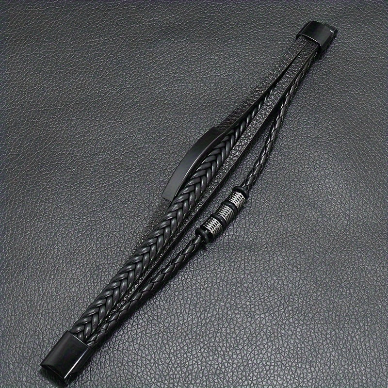 New Hot Selling Men's Vintage Hand-woven Multi-layer Beaded Alloy Magnetic Buckle PU Men's Bracelet