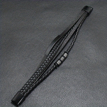 New Hot Selling Men's Vintage Hand-woven Multi-layer Beaded Alloy Magnetic Buckle PU Men's Bracelet