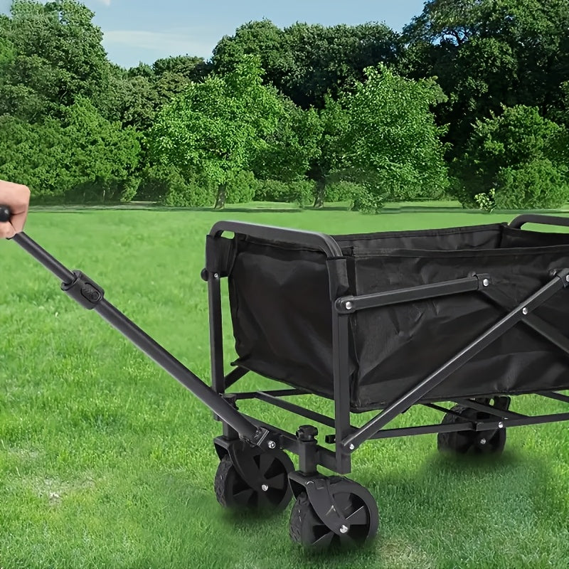 One piece Foldable camper with wheels, garden cart, multi-purpose heavy-duty four-wheeler for sports, gardening, camping and shopping, heavy duty, large capacity, black