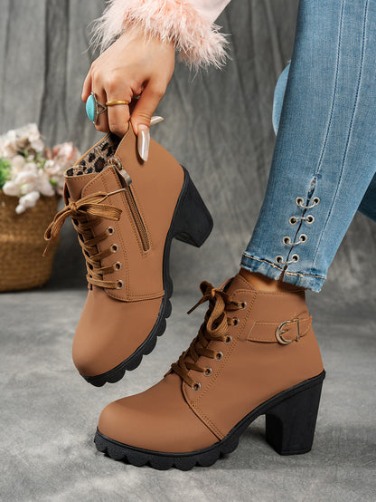 MagiMoBo Women'S Mid-Heel Ankle Boots with Side Zipper - Comfortable Faux Cover, Decorative Buckle Design, All-Season Versatile Casual Shoes for Casual Attire, Chunky Heel, Versatile Ankle Boots | Decorative Buckle Boots | Sy