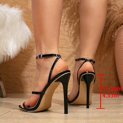 Elegant Black Stiletto Heels for Women - Square Toe with Ankle Strap, High Heel Dress Shoes for Parties and Formal Events, Thick Sole for Comfortable Fit, Dressy Shoes