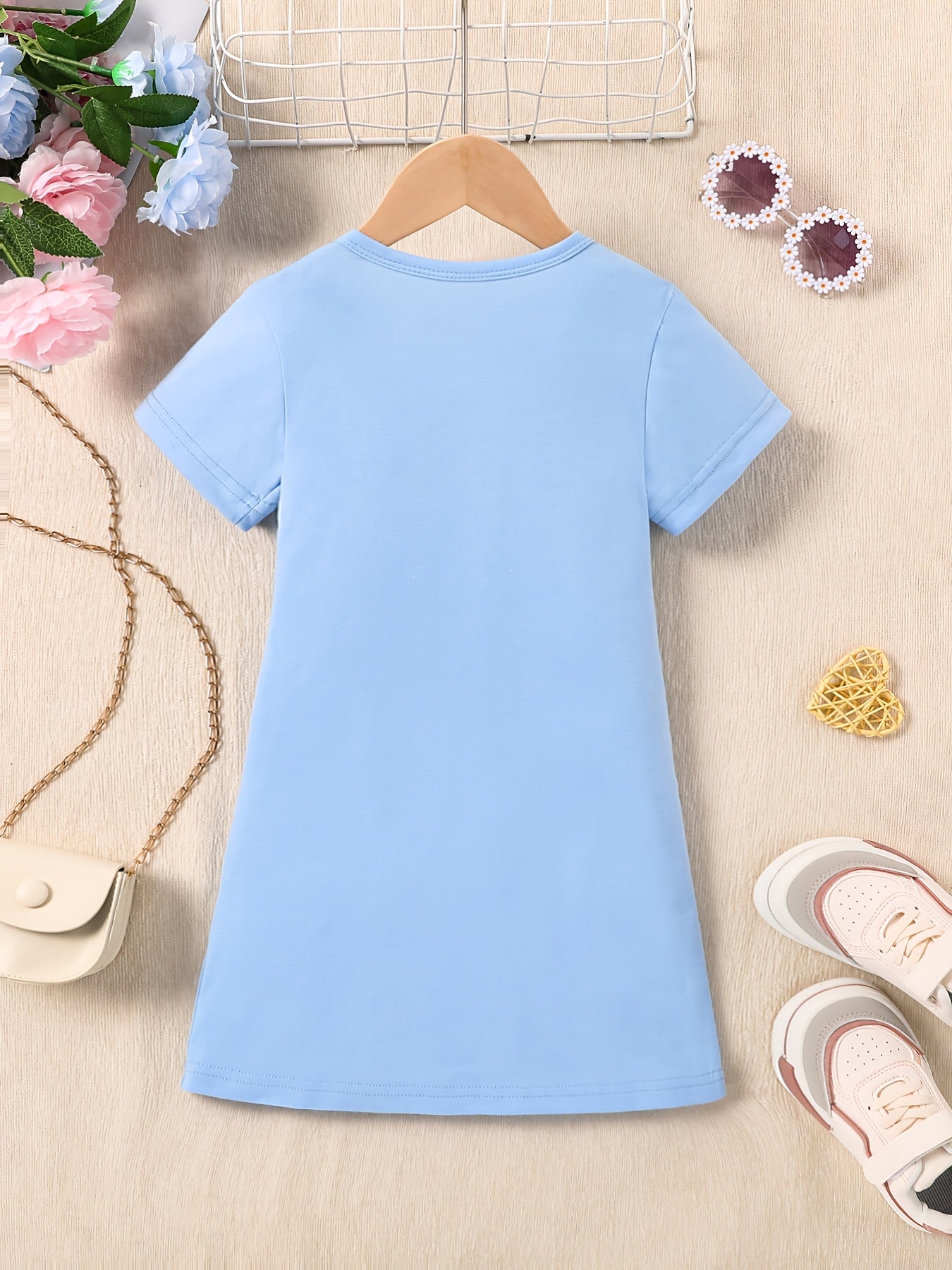 Youngsters' 'I Love Papa' Graphic Dress | Lavender Polyester-Spandex Blend | Breathable & Stretchy Short Sleeve Round Neck | Machine Washable | Casual Summer Outfit for Girls