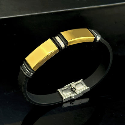 1pc Men'S Stainless Steel Adjustable Cuff Bracelet, Gunmetal Black Plating, Casual Style, Fashion Accessory, with Silicone Lining for Jewelry Gift
