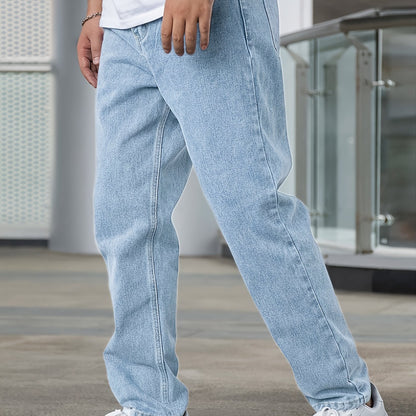 Men's Casual Stretch Denim Pants - Classic Regular Fit, Water-Washed Texture, All-Season Comfort, Machine Washable Solid Color Jeans for Casual Attire, Casual Casual Attire | Classic Blue Jeans | Easycare Jeans