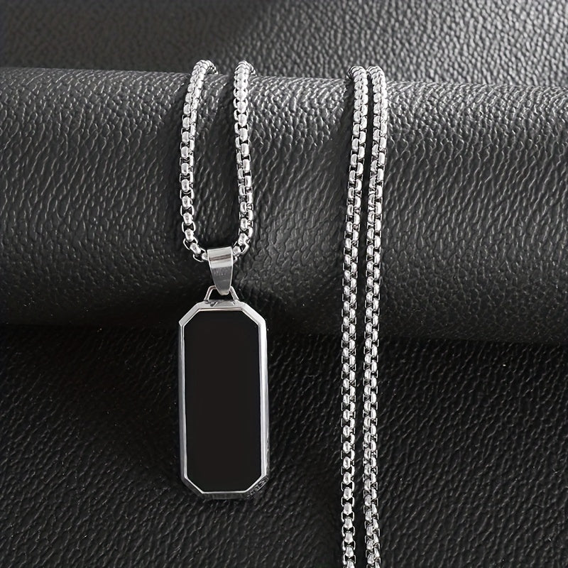Elegant Men's Necklace with Sophisticated Black Drip Oil Pendant - Unique Geometric Design, Perfect for Every Occasion, Elegant Necklace