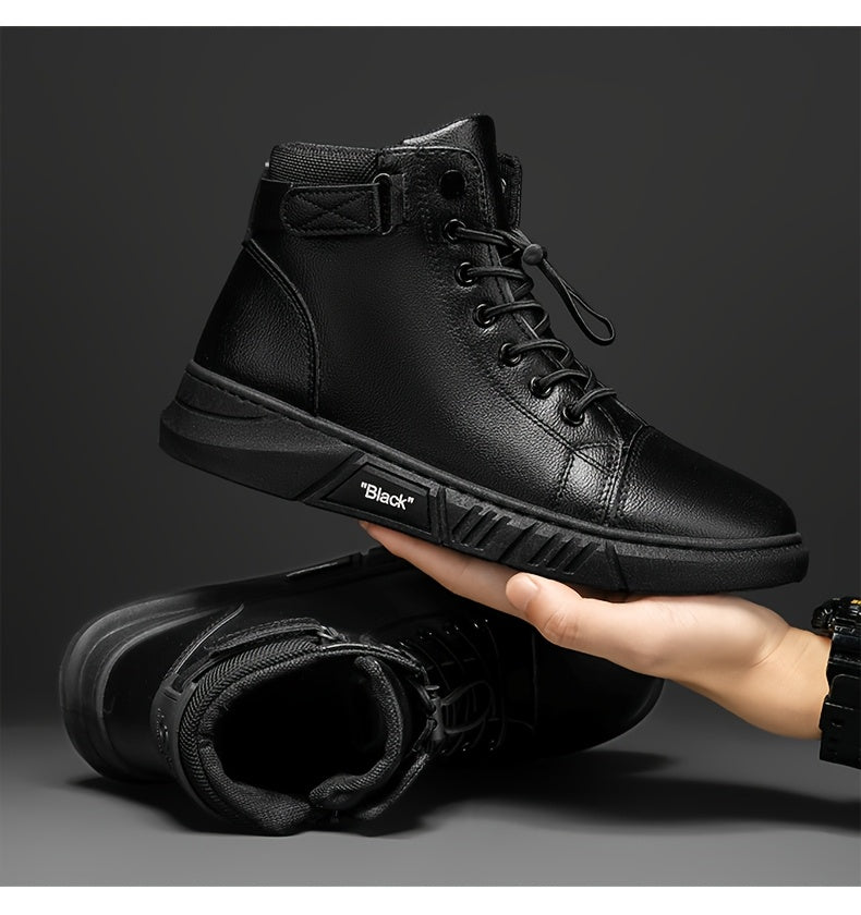 Men'S High-Top Ankle Boots - Genuine Upper, Lace-Up Closure, Durable PVC Sole, All-Season Versatile for Hiking, Casual & Outdoor Wear - Modern Streetwear Design, Hiking Boots, Sleek Boot Design