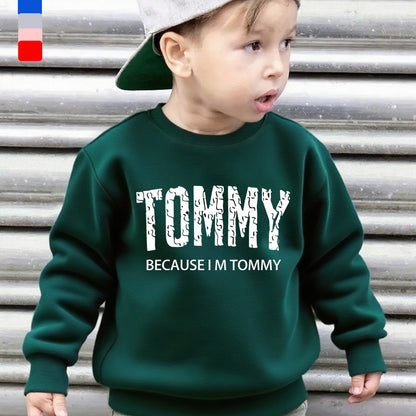 Boys' Casual Fleece-Lined Long Sleeve Sweatshirt with "TOMMY" Letter Print - Cozy Loose Fit Round Neck Pullover for Fall/Winter Outdoor Activities, 3+ Years Old, 6 Color Options, Sweater for Boy, Kids Winter Wear, Playful Kid