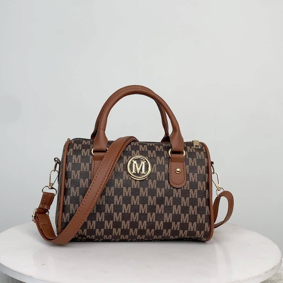 Perfect Lily Women'S Mini Shoulder Bag with Golden "M" Monogram - Elegant Houndstooth Design, Detachable Strap, Lightweight Synthetic Faux Leather Purse for Work, Travel, Parties & Gifts (White/Black/Brown), Small Crossbody B