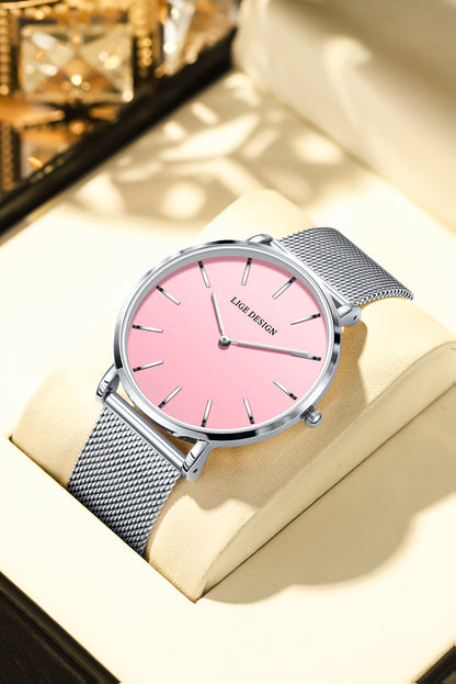 LIGE Women'S Ultra-Thin Quartz Watch with Rose Golden Mesh Strap - Elegant Blue Dial, Minimalist Design, Perfect Gift for Mother'S Day, Christmas, Thanksgiving, Christmas Accessory | Minimalist Watch | Quartz Movement