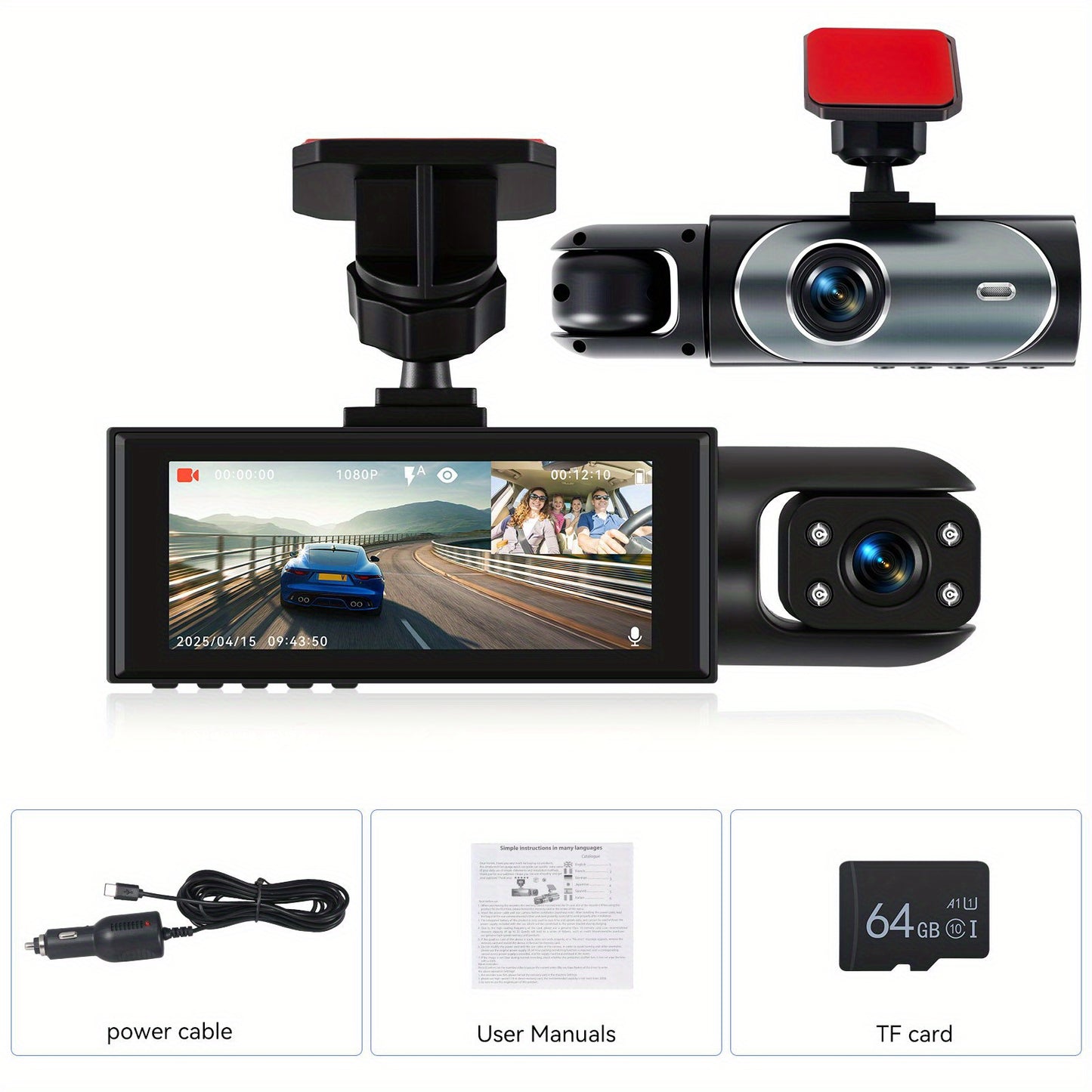 Podofo 2025 Latest 1080P Dual Dash Cam for Cars - Front & Inside Camera with 32GB Card, 8.03cm IPS Screen, IR Night Vision, 170° Wide Angle, Loop Recording, G-Sensor, Motion Detection, 24H Parking Mode - Perfect New Car, Hol