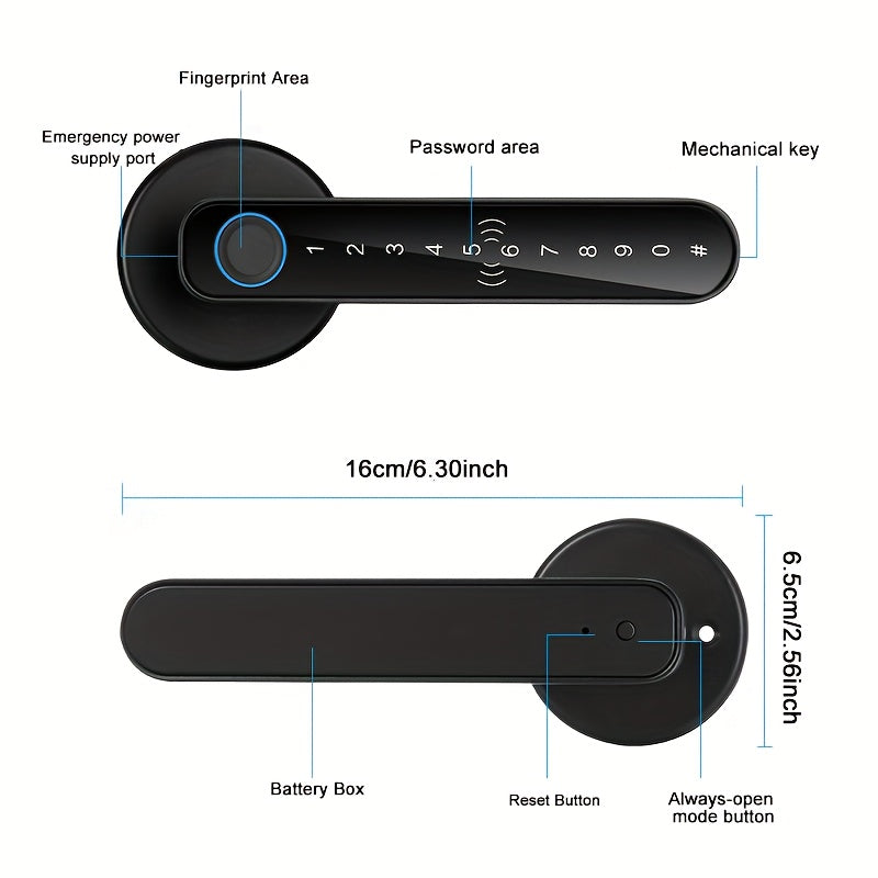 1pc Smart Door Lock with 5 Unlocking Methods (Fingerprint/Password/Card/Key/IC/APP) - Wireless Enabled, Anti-Peeping Sensing, Mechanical Key Backup, Real-Time Status & Unlock Record, Emergency Battery Backup (4 AAA Not Includ