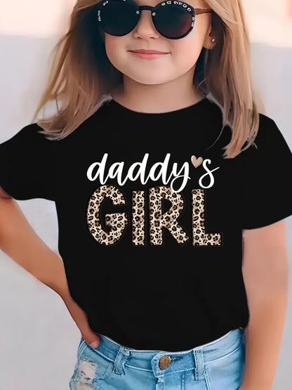 Summer Fashion Girls' Short-Sleeve T-Shirt "DADDY's GIRL" Leopard Print Casual Versatile Top NY-DX5545