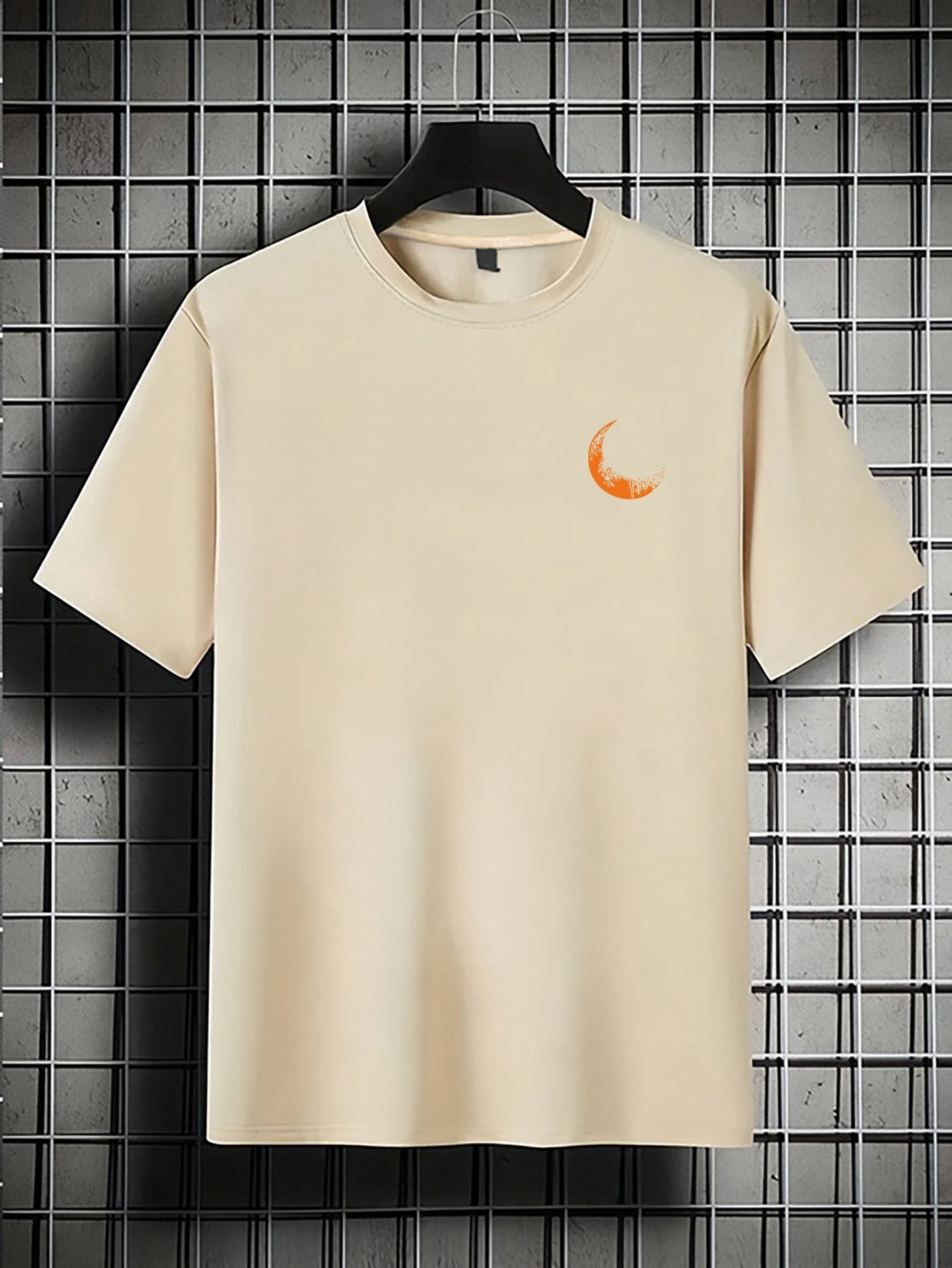 Men's Graphic Print Short Sleeve T-Shirt - Black Relaxed Fit Casual Round Neck, Durable Polyester Fabric, Machine Washable Summer Outdoor Top, Moon And Trees Design | Lightweight Clothing