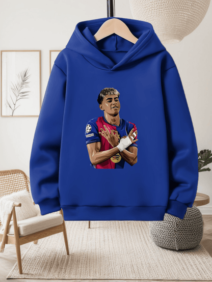 Boys' -Inspired Yamal Themed Hooded Sweatshirt - 100% Polyester Warm Pullover with Soccer Jersey Design, Official Team Crest & Number 30, Machine Washable Casual Sports Apparel for, Trendy Long Sleeve Hoodie for Daily Wear &