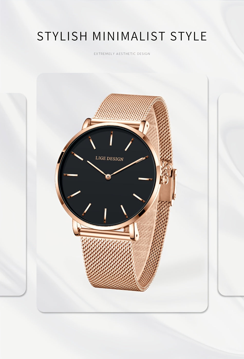 LIGE Women'S Ultra-Thin Quartz Watch with Rose Golden Mesh Strap - Elegant Blue Dial, Minimalist Design, Perfect Gift for Mother'S Day, Christmas, Thanksgiving, Christmas Accessory | Minimalist Watch | Quartz Movement