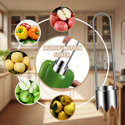 1pc Stainless Steel Fruit and Vegetable Corer, Seed Remover for Red Bell Peppers, Apples, Pears, Tomatoes, Peppers - Durable and Easy-to-Use Kitchen Tool, Seed Removal Tool | Modern Kitchen Gadget | Durable Kitchen Tool, Vege