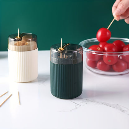 1pc, Toothpick Box, Light Luxury Creative Storage Toothpick Box, Creative Design Swab Jar, Automatic Release Press-type Plastic Toothpick Box, Dental Floss Box, Home Accessories