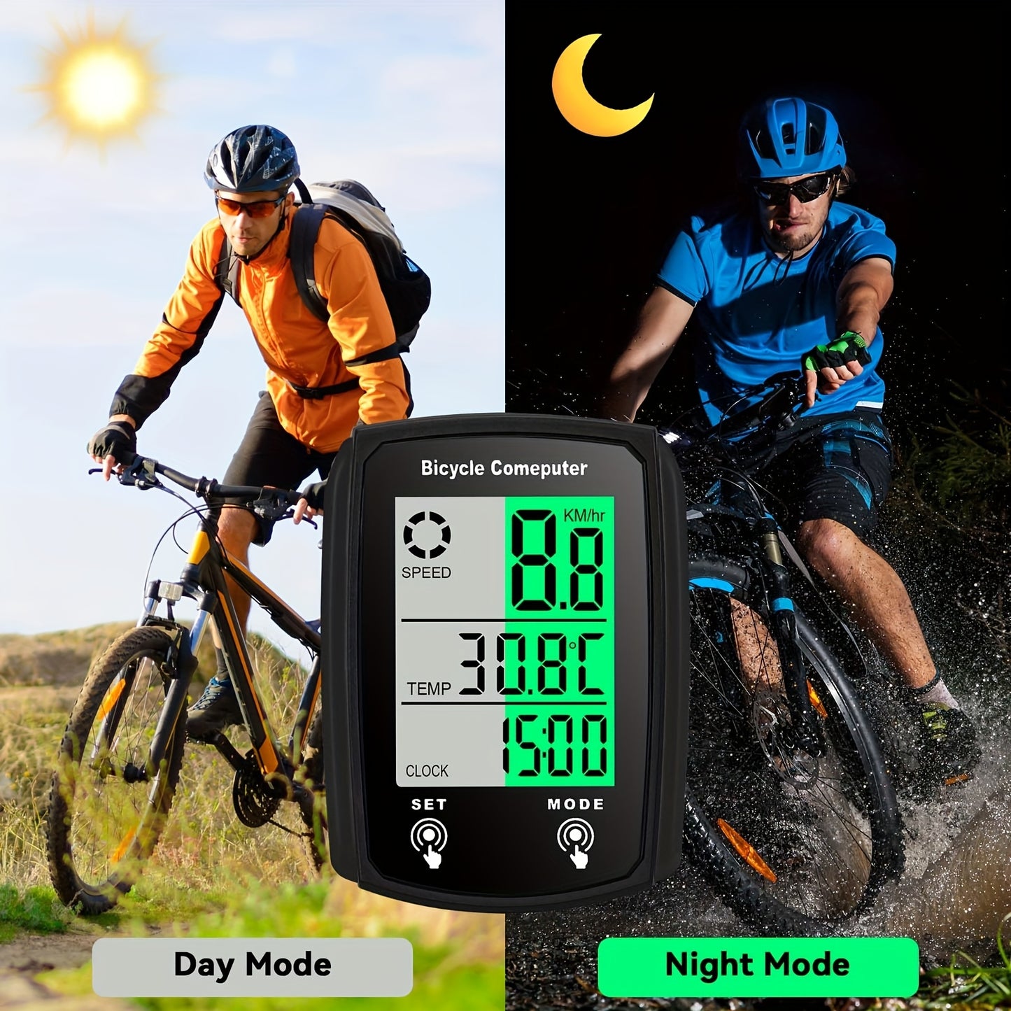 Oein Bike Computer Wired, Bicycle Odometer Wired MPH KM/H, Bike Speedometer Bike Odometer with Touch Sensor Switch, Big Digital LCD Screen, Automatic Wake-u