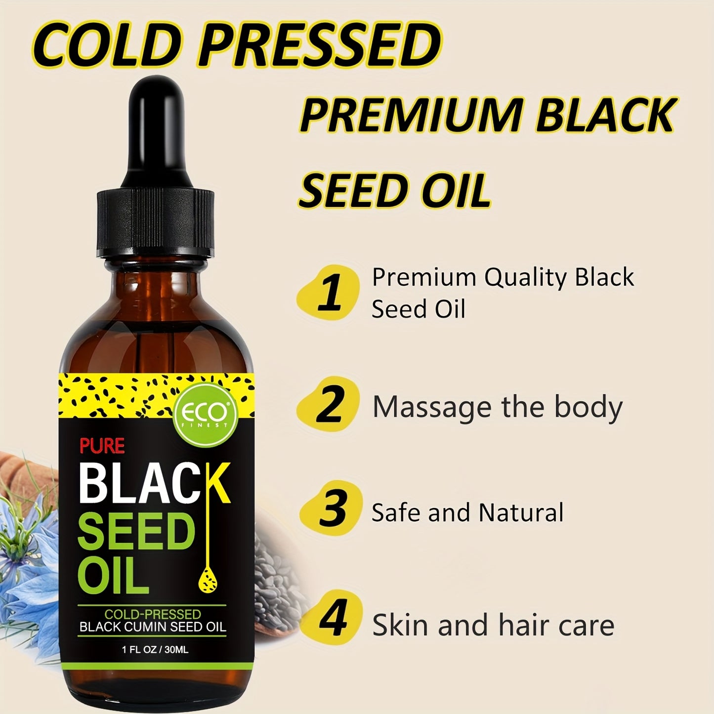 ECO FINEST Pure Black Seed Oil - Cold-Pressed Nigella Sativa with Thymoquinone