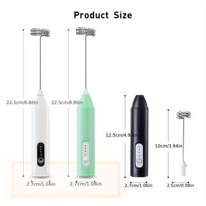 Electric Milk Frother Handheld USB Rechargeable Coffee Frother with Stainless Whisks, 3 Speed Adjustable Foam Maker for Coffee, Latte, Cappuccino, Hot Chocolate, Matcha, Egg