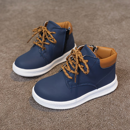 Kids' All-Season Sneakers - Non-Slip Cushioned midsole, Easy Lace-Up Closure, PU Upper & Rubber Sole - Toddler to Preteen Shoes for Boys & Girls - School, Sports, Hiking, Everyday - Available in Navy/, Mustard-Yellow & Brown