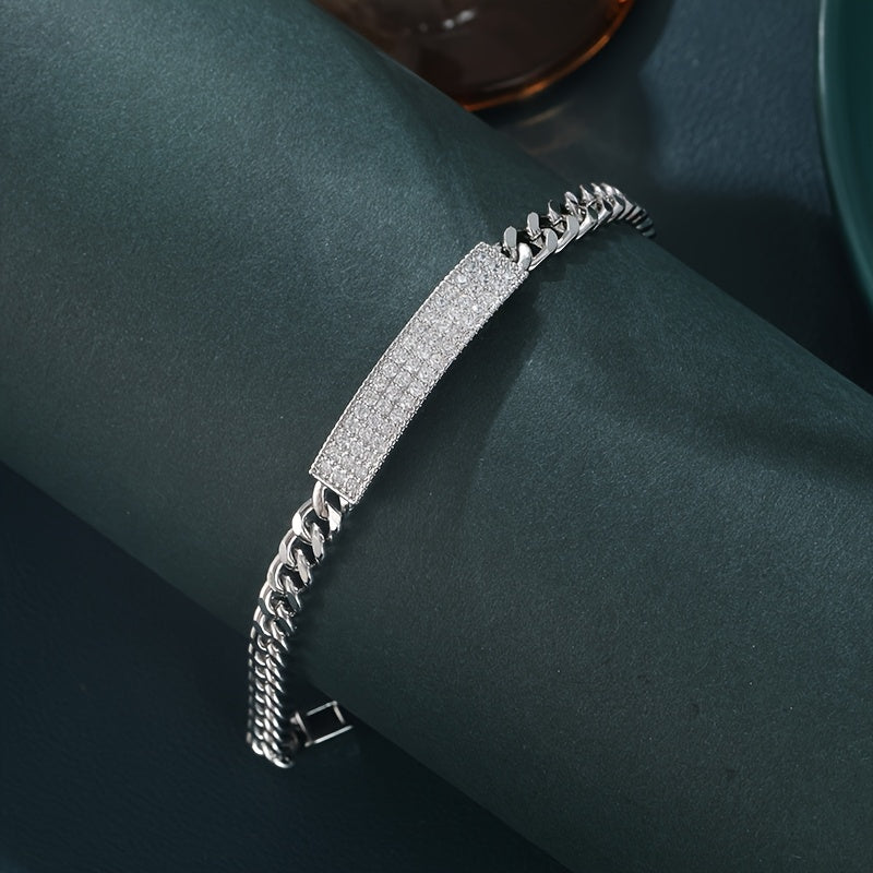1pc Elegant Men'S Bracelet, 14K Gold Plated Copper Chain with Full Pave Synthetic Cubic Zirconia, No Magnet, Jewelry Gift