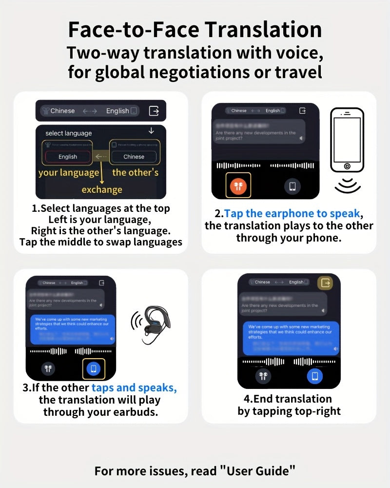 Smart Wireless Headphones with AI Translation Capabilities - Supports Multiple Languages, Offers Real-Time Translation, And Can Record Meetings - Ideal for Travel, Business, And Professional Use.