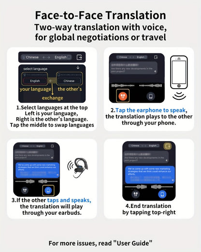 Smart Wireless Headphones with AI Translation Capabilities - Supports Multiple Languages, Offers Real-Time Translation, And Can Record Meetings - Ideal for Travel, Business, And Professional Use.