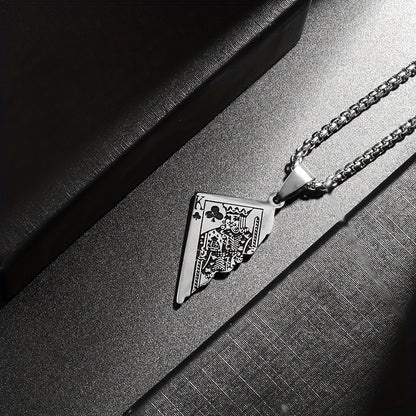 1pc Stainless Steel Half-Heart Playing Card Pendant Necklace - Punk Gothic Style Intricate Spade & Heart Design Durable Unisex Jewelry Gift for Men Women, Heart Pendant Necklace, Statement Accessory, Polished Metallic Finish