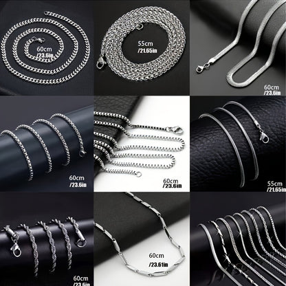 A Set Of 8 Stylish Stainless Steel Necklaces In Simple Silvery Geometric Design, Retro Necklace, Men's Personalized Hip-hop Casual Necklace Set, Accessories For Men's Gifts