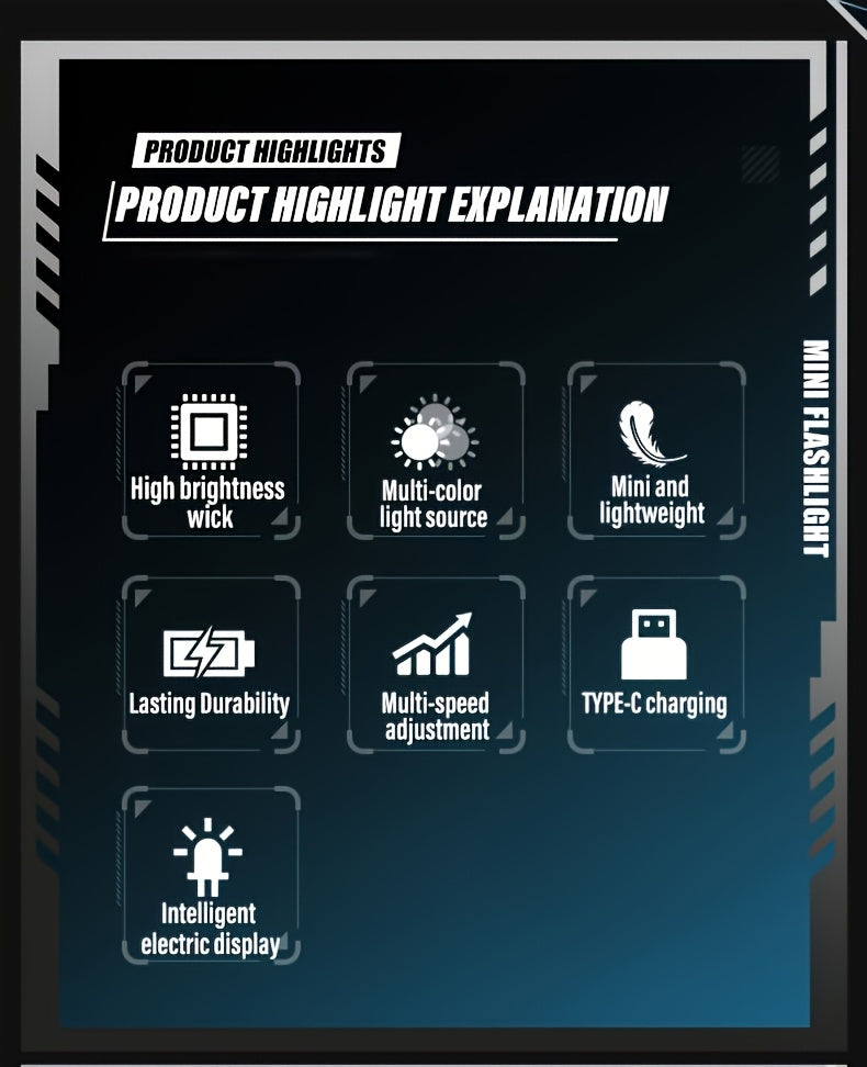 1pc LihangStar Mini Handheld Flashlight, USB Rechargeable Keychain Light with Power Display, Magnetic Base & Metal Clip, Super Bright Adjustable LED, 8 Modes, Battery, Type-C Charging for Outdoor Camping Hiking (Black), Hikin
