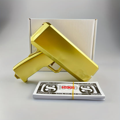 Golden Money Gun | Cash Sprayer Party Prop, Rain of Money Spray Gun for Games and Movies, Portable Plastic Cash Machine – Perfect for Weddings, Birthdays, New Year Celebrations & Carnivals. No Power Needed, Safe and Conveni