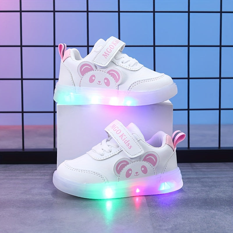 MGO Kidss Youngsters' Cute Panda Cartoon Sports Shoes with Glow-in-the-Dark Design - Fashionable Black and White Casual Sneakers, Easy to Wear for Boys and Girls | Panda Themed Athletic Footwear | PU Upper, Youngsters'S Footw