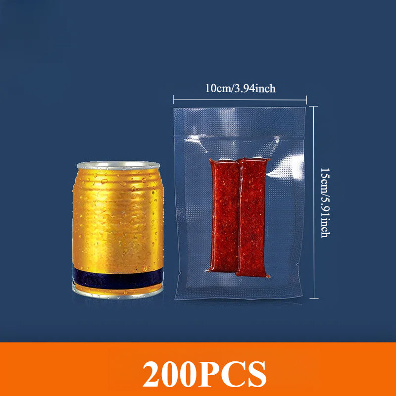 200pcs Food Vacuum Storage Bags with Manual Sealer - Durable Plastic Freshness Preservation Bags for Meat, Vegetables, Leftovers - Space-Saving Kitchen & Fridge Organization Essentials, Food Storage