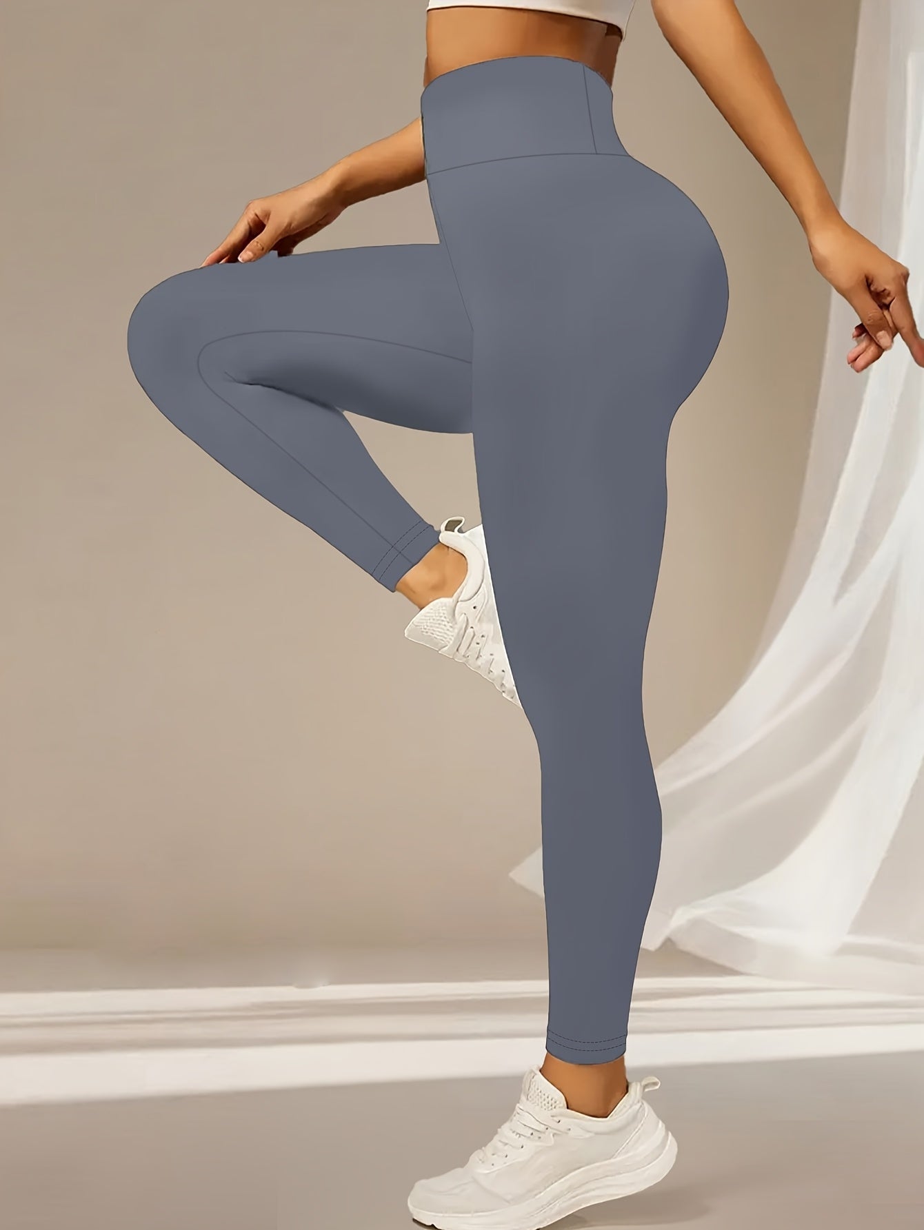 1pc Women's High-Waisted Yoga Leggings - Butt-Lifting & Tummy Control 7/8 Length Workout Pants, Breathable Medium-Stretch Fabric, Non-See-Through Solid Black for Fitness, Running, Yoga & Casual Wear, Yoga Pants