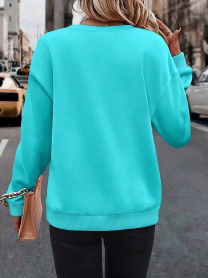 Women'S Light Blue "POLO CLUB" Graphic Sweatshirt - Cozy Fleece-Lined Crew Neck, Long Sleeve Pullover for Fall & Winter, Perfect for Home, Parties, and Travel, Casual Wear|Graphic Crewneck|Fleece Lined Sweatshirt