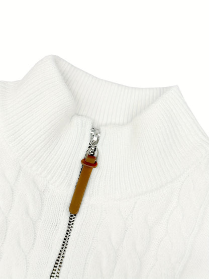 Men's Sweater, Half-High Collar Zip-Up Cable Knit Pullover with Adjustable Neckline, Classic Cable Weave Design, Minimalist and Versatile for Casual Wear, Mature and Stylish Look, Perfect for Autumn and Winter Seasons, Combin