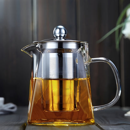 1pc Thick High-Temperature Resistant Glass Teapot with Stainless Steel Filter, Large Capacity for Herbal Tea, Black Tea, and Flower Tea - Ideal for Home Use, No Electricity Required, Home Tea Brewing | Elegant Teapot Design |